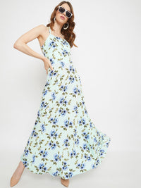 Berrylush Women Green Floral Crepe Maxi Dress