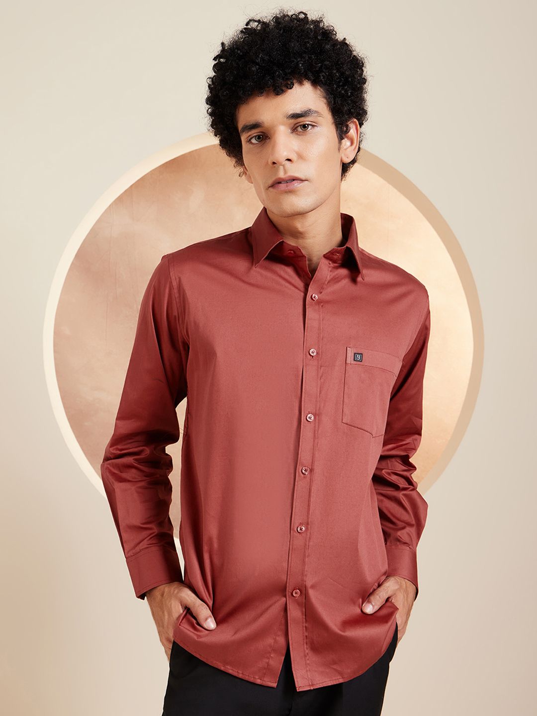 DENNISON Smart Solid Opaque Pure Cotton Satin Shirt
