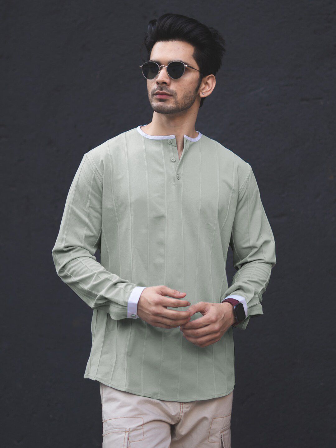 Powerlook India Slim Striped Henley Neck Casual Shirt