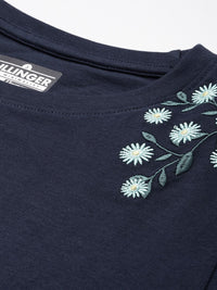 DILLINGER Women Regular Cropped Fit Embroidery Crew Neck Tshirt