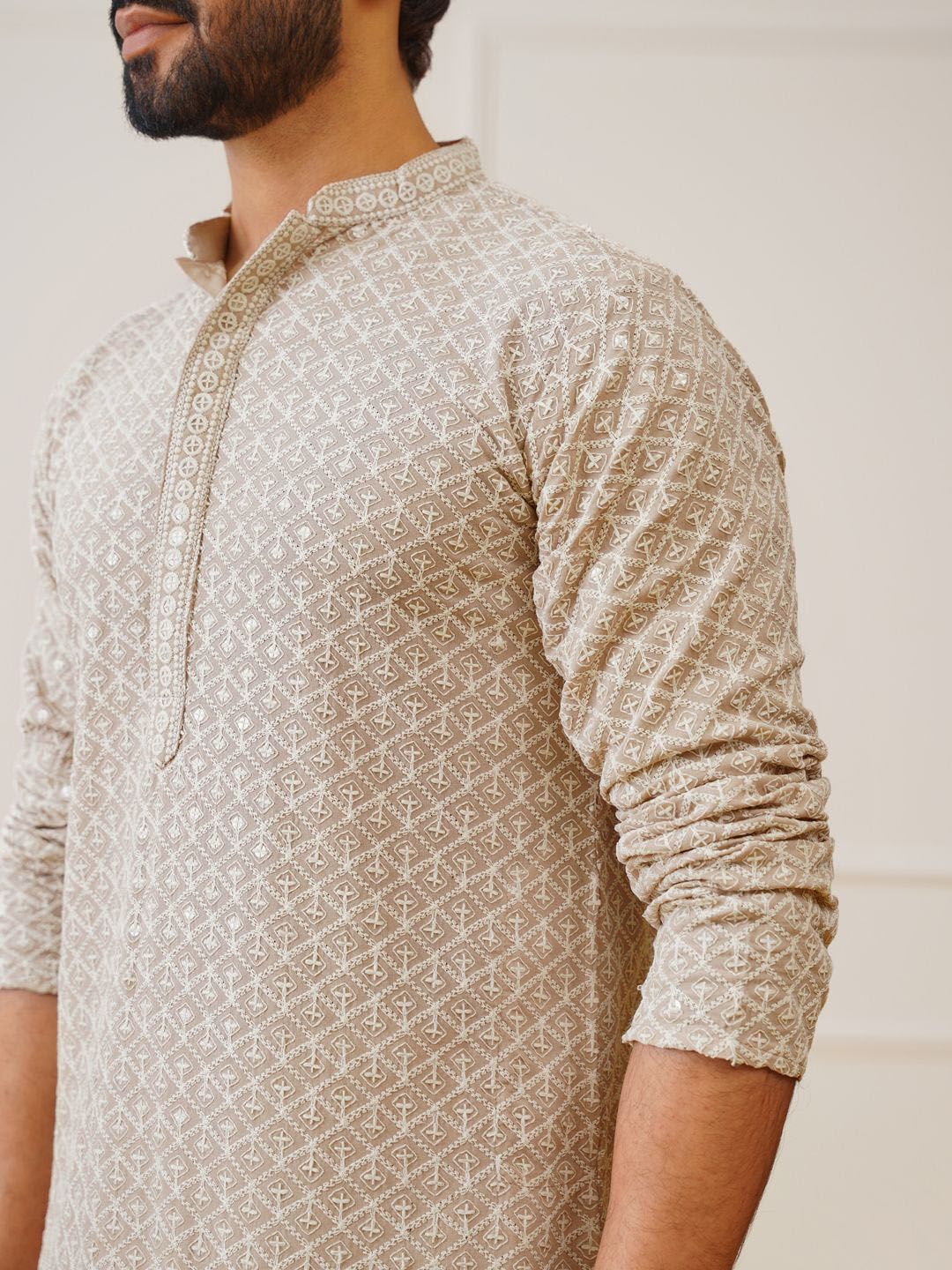 Jompers Geometric Embroidered Thread Work Pure Cotton Kurta With Pyjamas