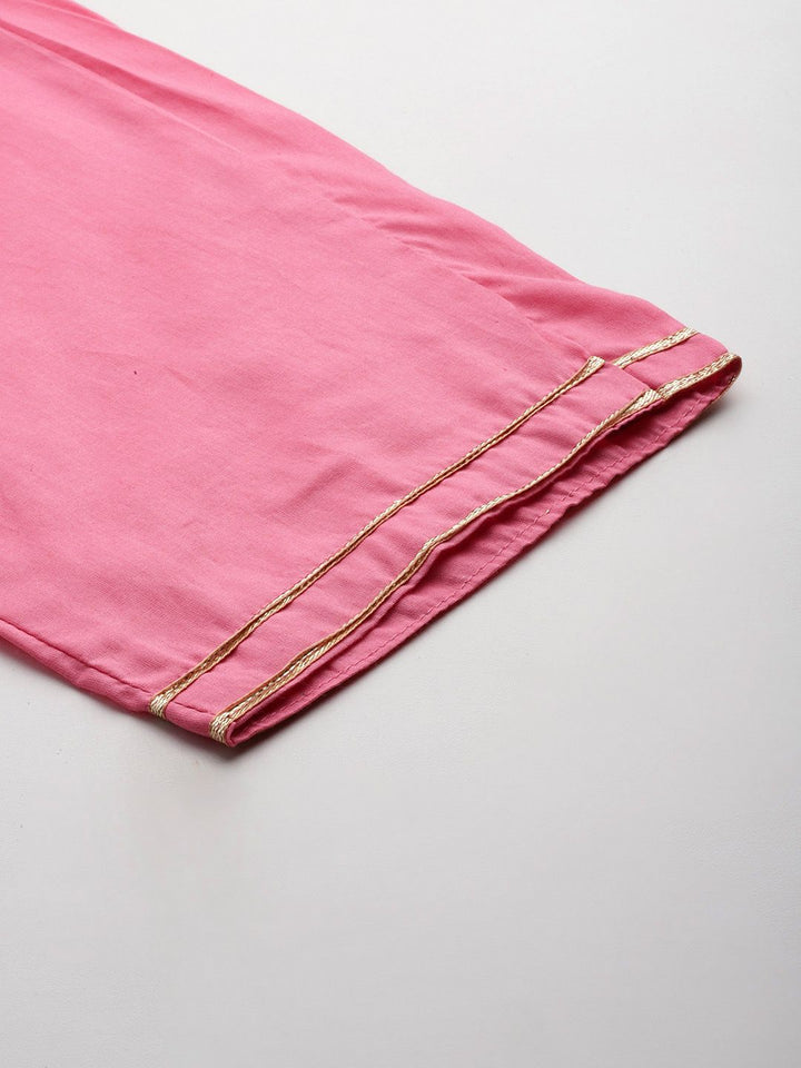 Indo Era Floral Printed Empire Gotta Patti Pure Cotton Kurta With Trousers