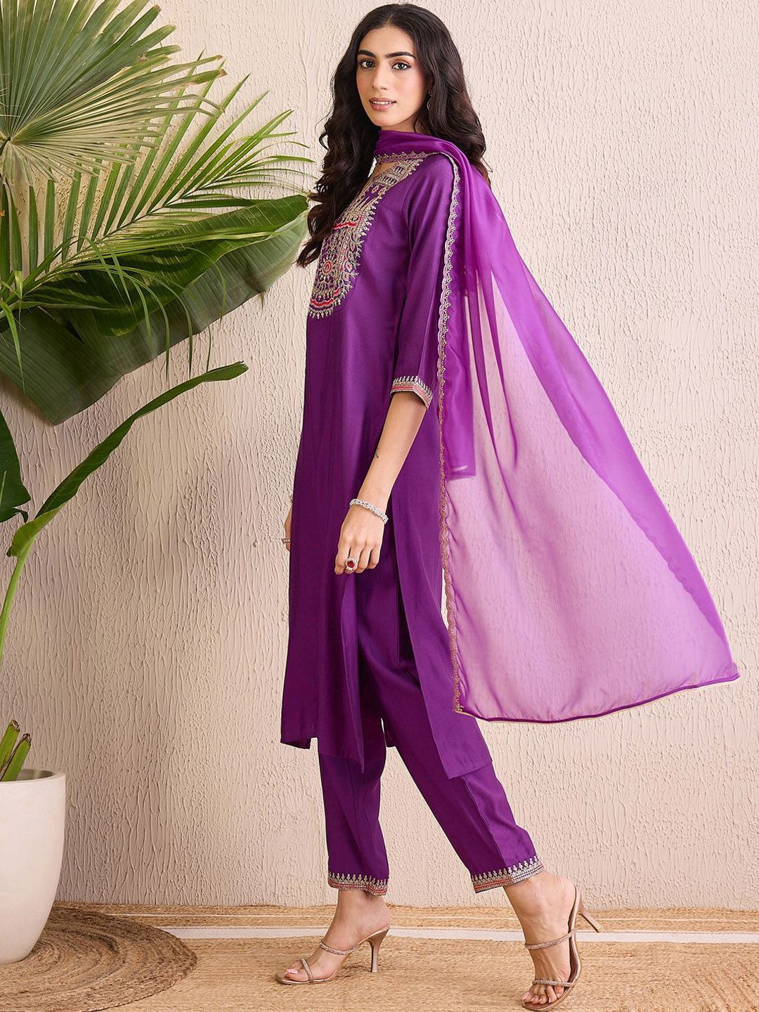 Indo Era Women Ethnic Motifs Yoke Design Regular Liva Kurta with Trousers & With Dupatta