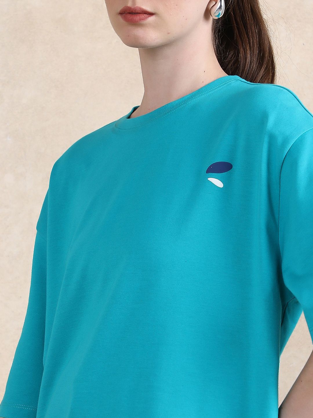 RAREISM Wanita Bercetak T-shirt Kapas Bersaiz Besar Bercetak Leher Bulat