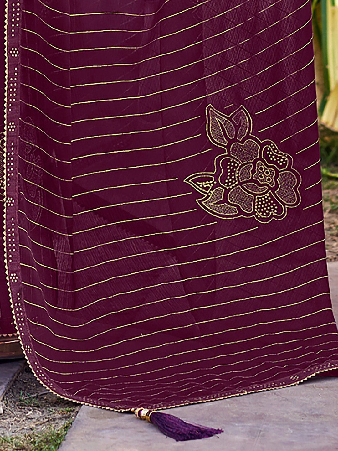 Saree mall Striped Embellished Beads and Stones Poly Georgette Saree