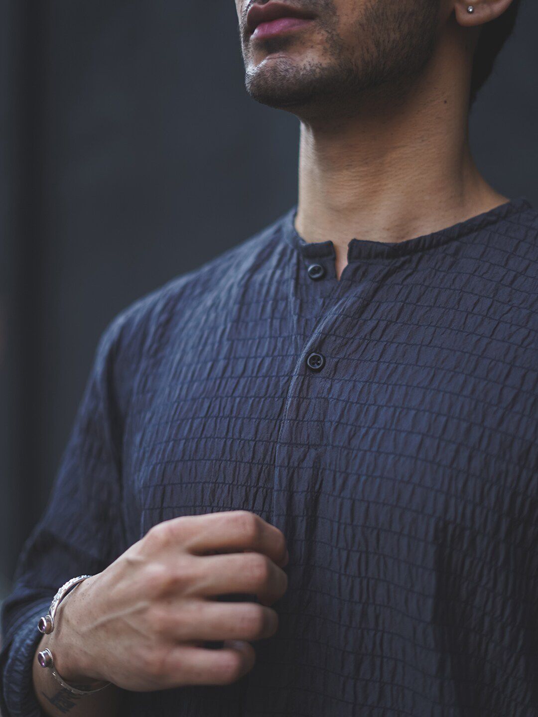 Powerlook Men Premium Textured Mandarin Collar Casual Shirt