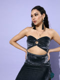 STREET 9 Women Grey Solid Velvet Dress
