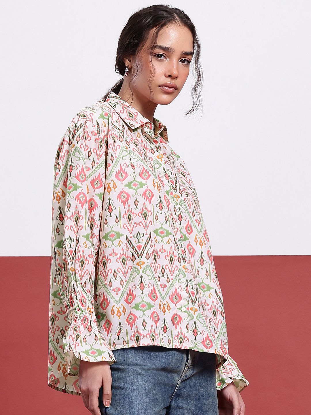 DressBerry Ikat Edge Printed Shirt Style Top