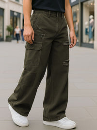 Bewakoof Men Straight Fit High-Rise Distressed Organic Cotton Baggy Jeans