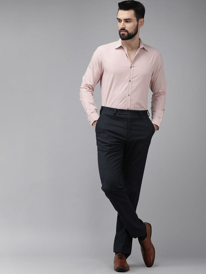 THE BEAR HOUSE Men Dusty Pink Solid Slim Fit Cotton Formal Shirt