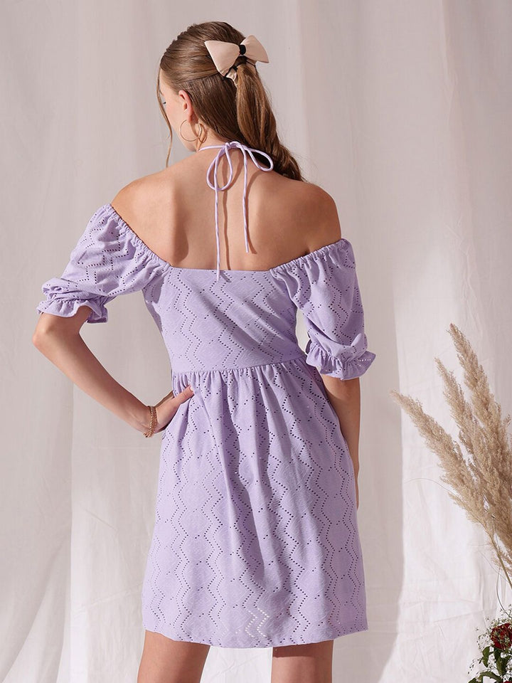 STREET 9 Off-Shoulder Puff Sleeve Schfilli A Line Dress