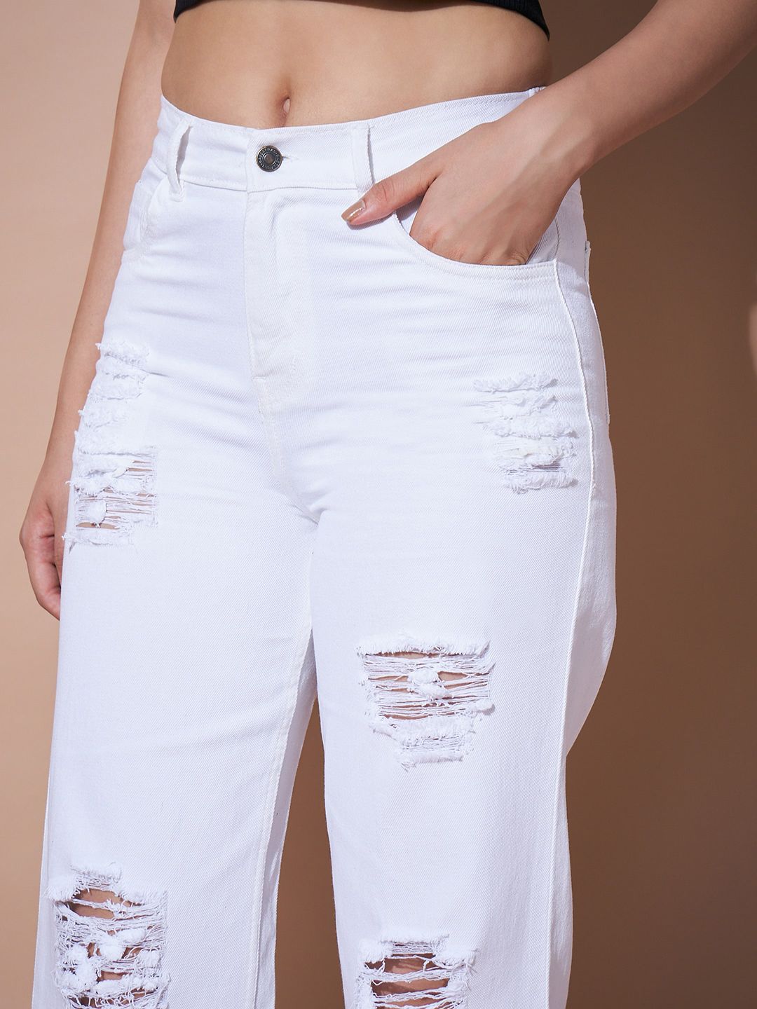 SASSAFRAS BASICS Seluar Jeans Bermasalah Sedikit Bermasalah Wanita Lurus Fit Tinggi