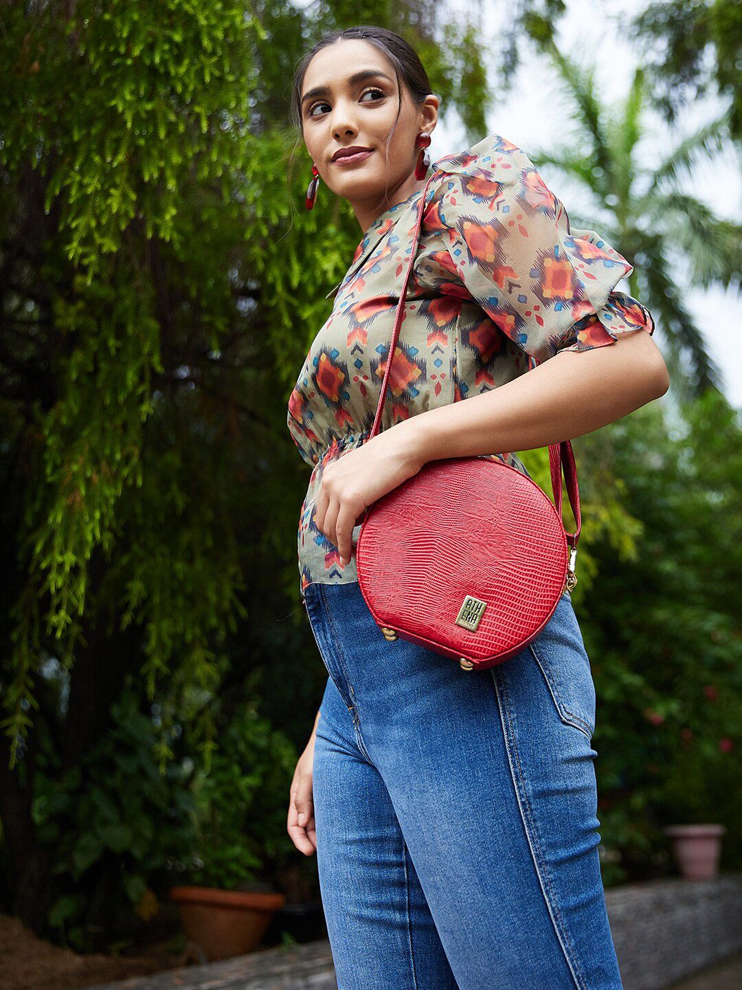 Athena Green & Rust Geometric Print Peplum Top