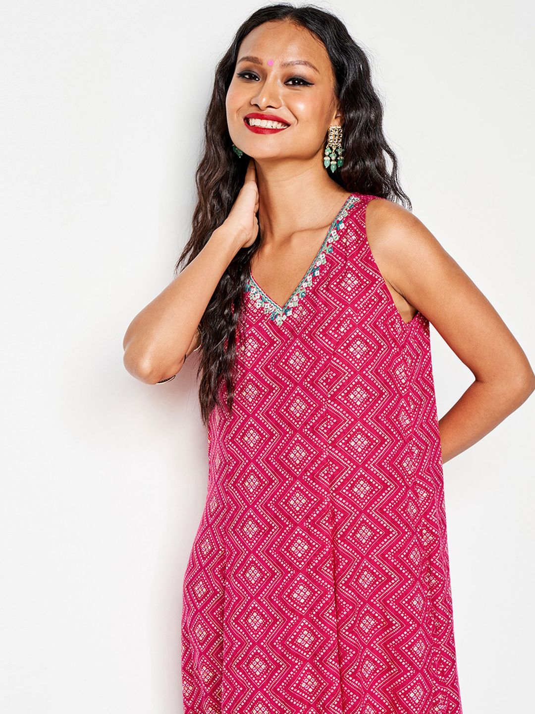 Global Desi Ethnic Printed Thread Work Fit & Flared Maxi Ethnic Dress