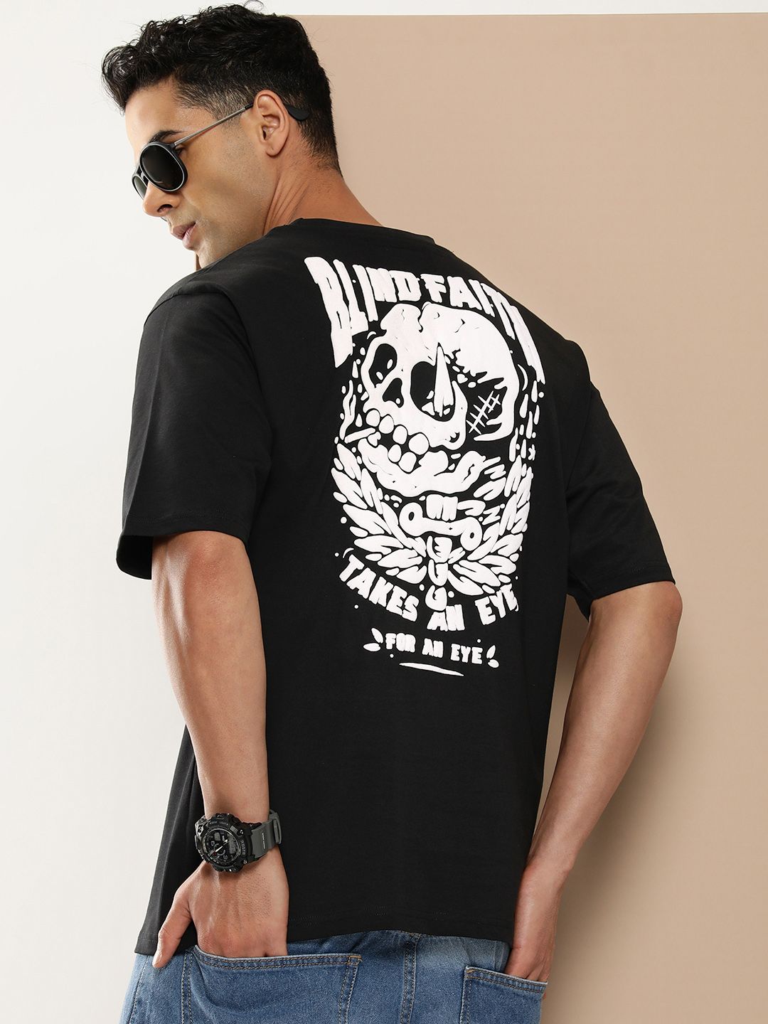 Difference of Opinion Men Graphic Printed Embossed Oversized T-shirt