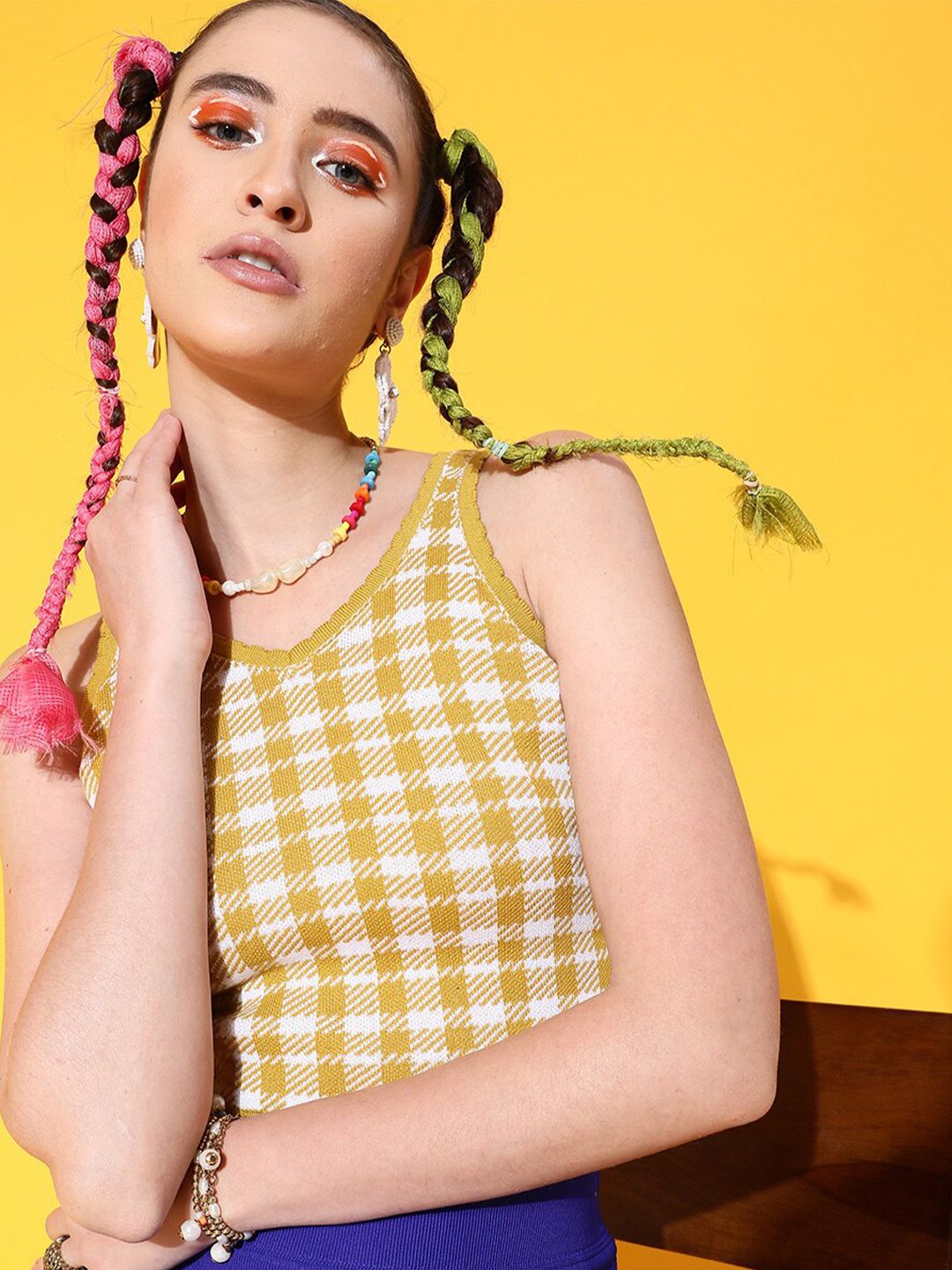 STREET 9 Yellow Checked Top