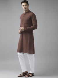 See Designs Men Brown Solid Thread Work Kurta