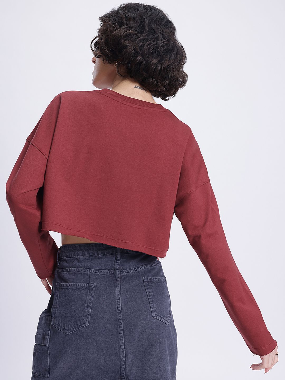 DressBerry Texture Printed Boxy Crop Sweatshirt