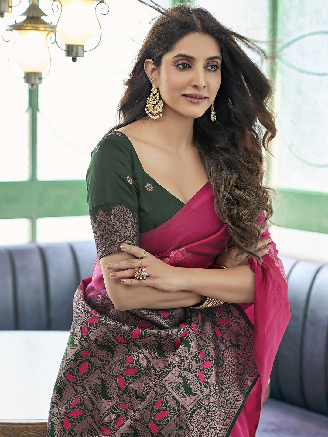 KALINI Floral Zari Silk Blend Saree