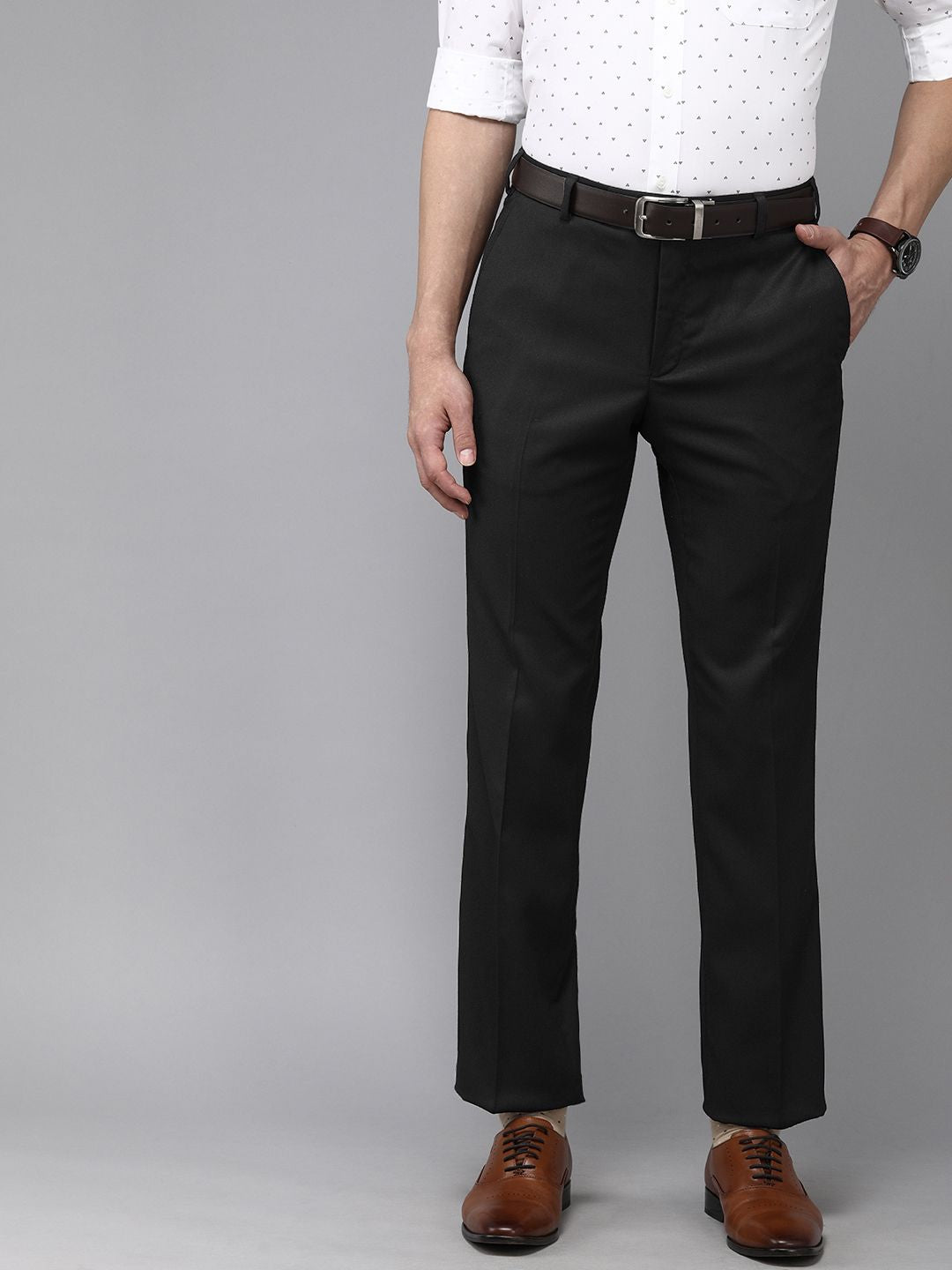 Park Avenue Men Black Smart Fit Low-Rise Formal Trousers