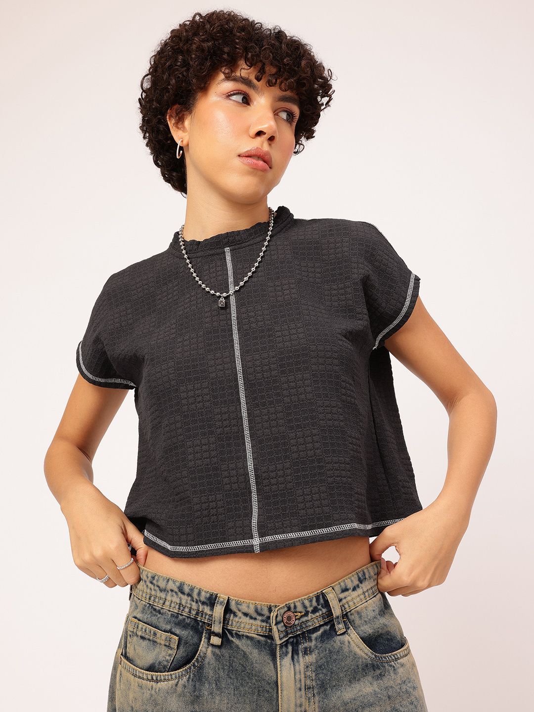 DressBerry Grunge Glam Upturn Stitch Seersucker Top