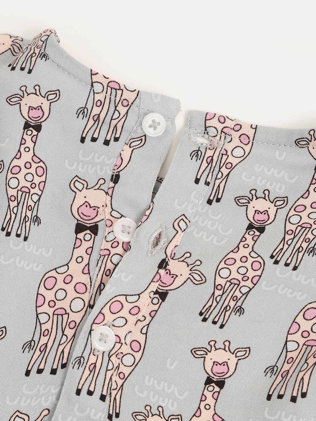 YK Infant Girls Grey & Peach-Coloured Giraffe Print Fit & Flare Dress