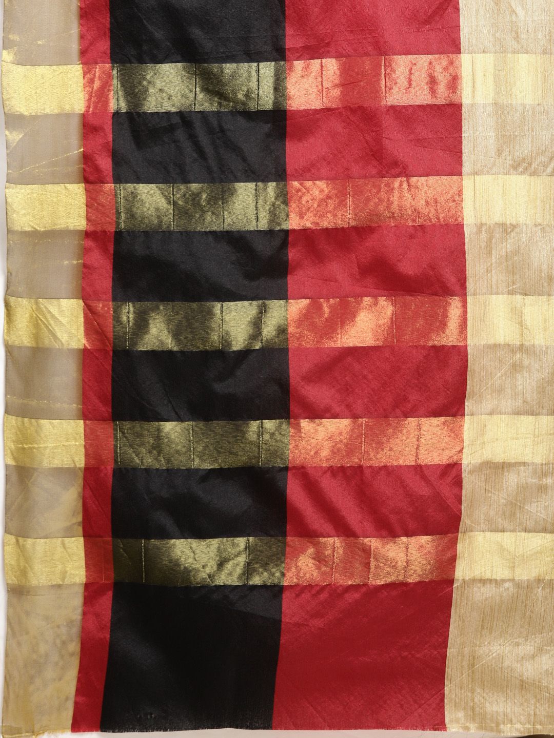 Saree mall Black & Red Striped Art Silk Saree