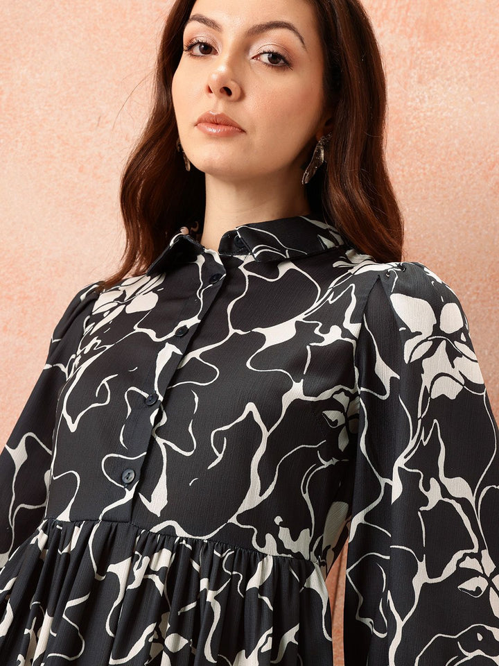 all about you Floral Print Puff Sleeve Shirt Style Formal Dress