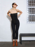 SASSAFRAS Strapless Denim Jumpsuit