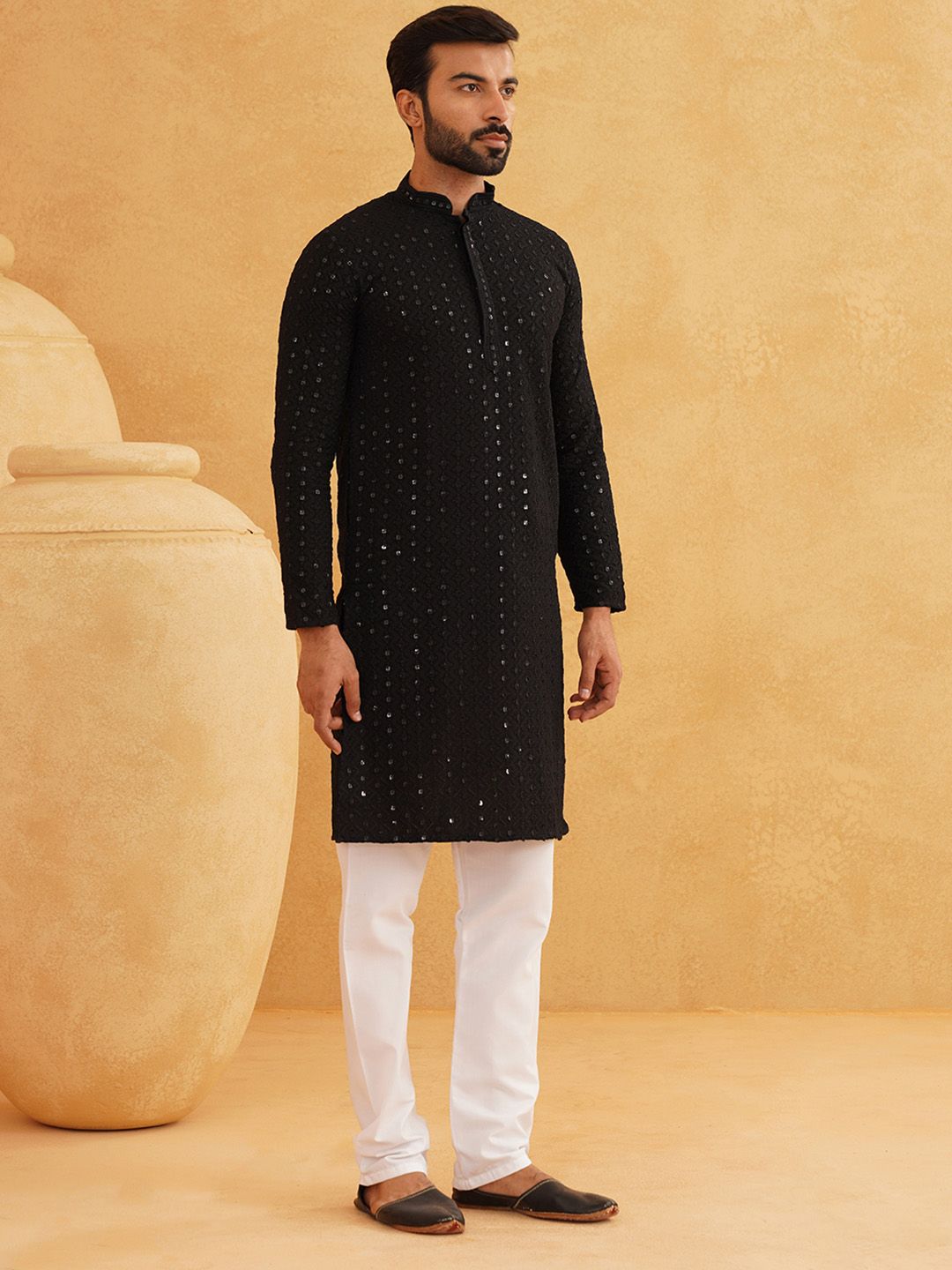 SOJANYA Ethnic Motifs Embroidered Sequinned Pure Cotton Kurta
