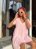 SASSAFRAS Women Pink A-Line Tiered Mini Dress