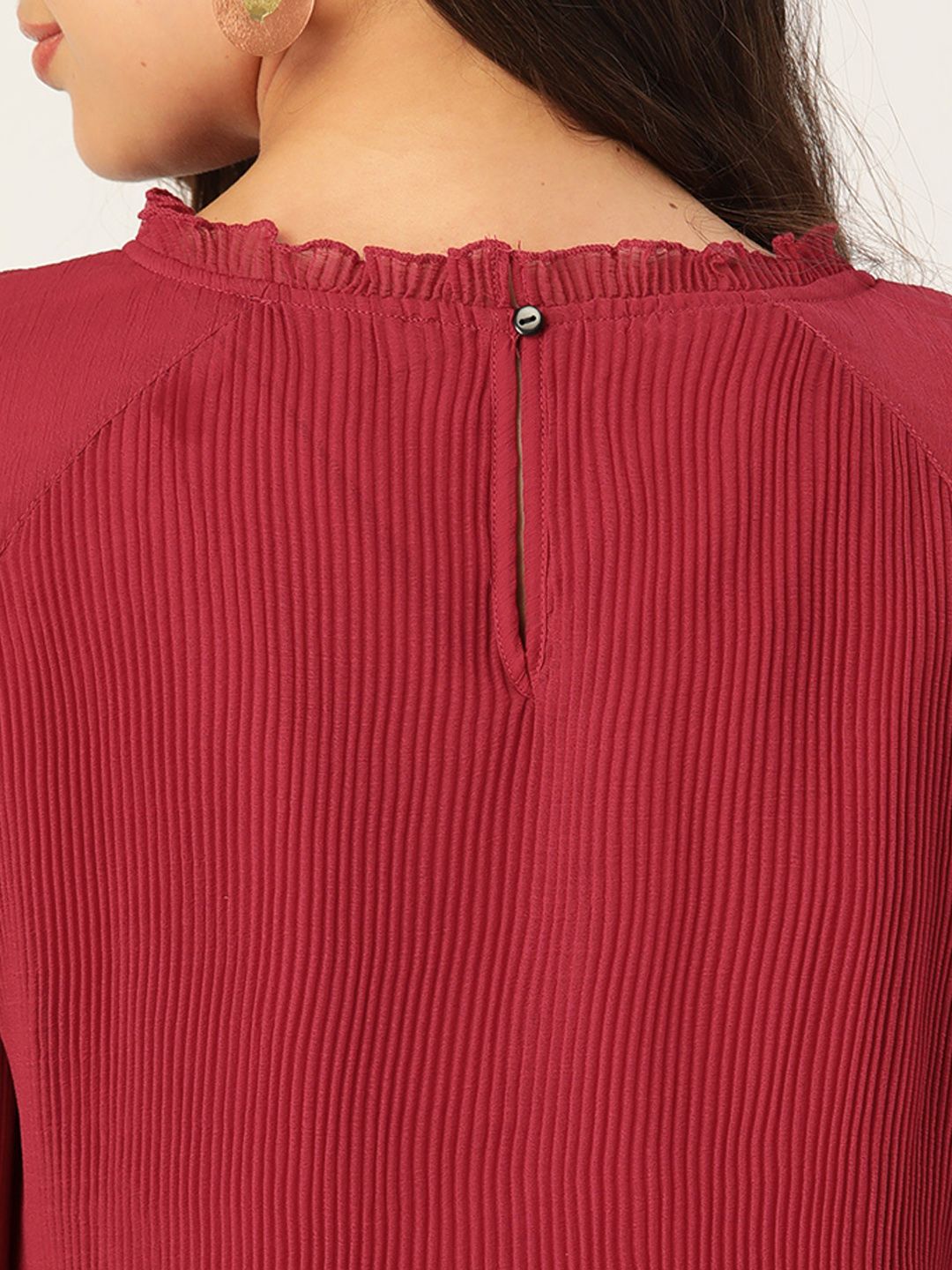 Antheaa Embellished Pleated Chiffon A-Line Top