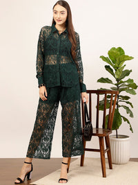 STREET 9 Women Green Floral Printed Relaxed Straight Fit High-Rise Parallel Laced Trousers