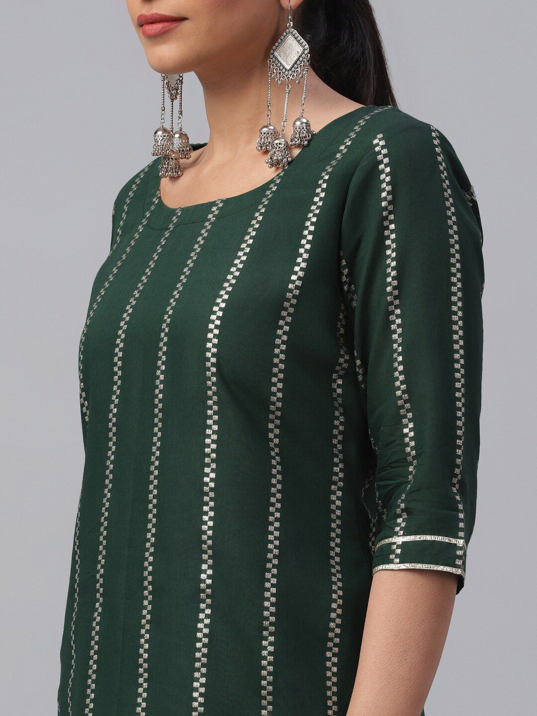 Libas Green Striped Kurti With Sharara & Dupatta