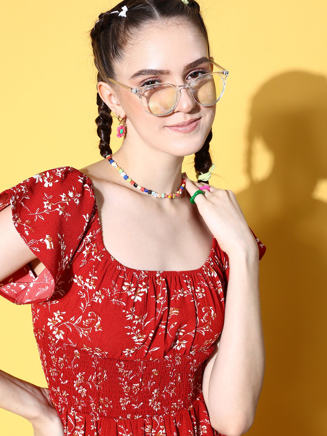 Berrylush Women Red Floral Vacay Attire