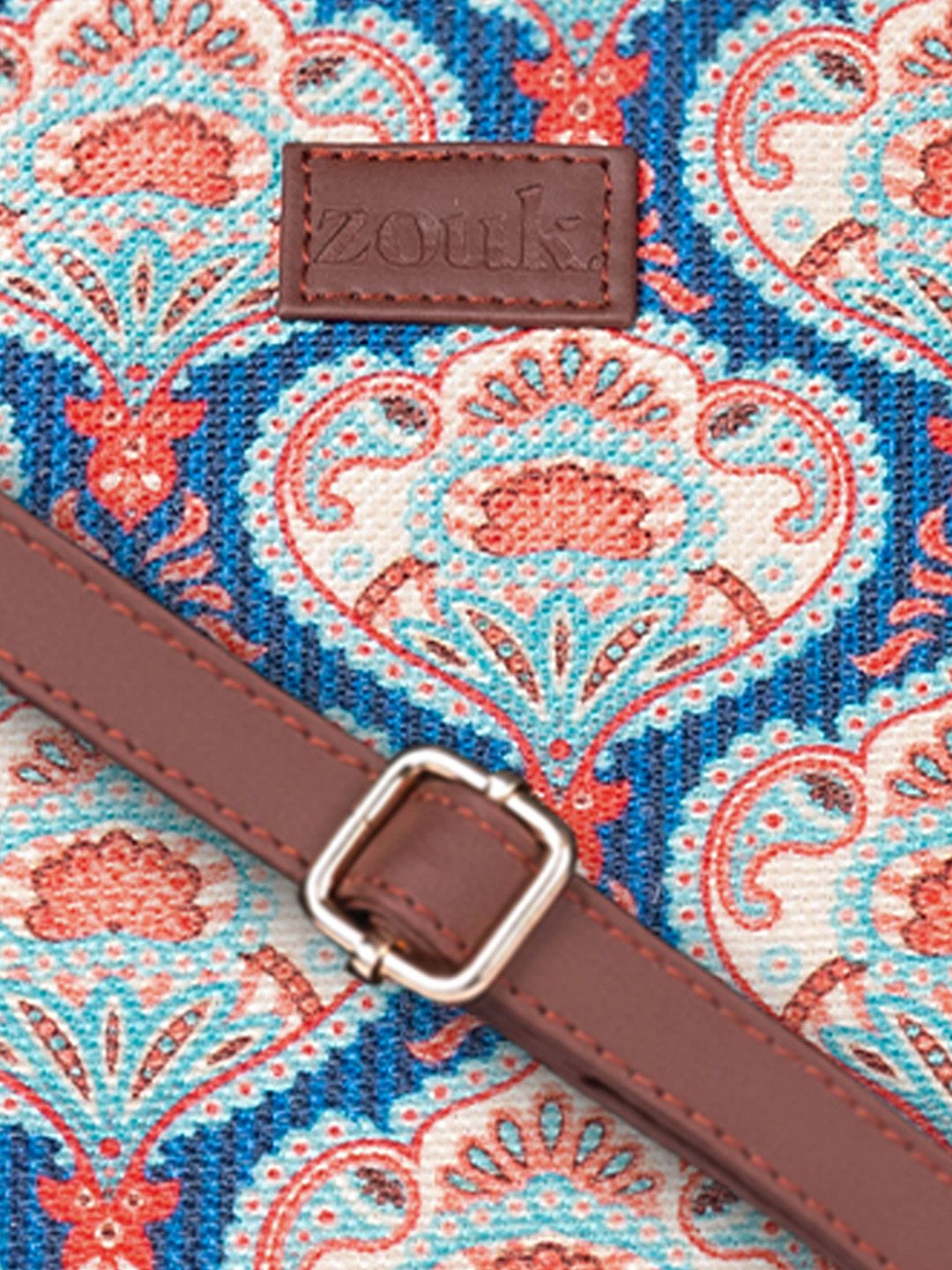 ZOUK Ethnic Motifs Printed Structured Jute Handheld Bag