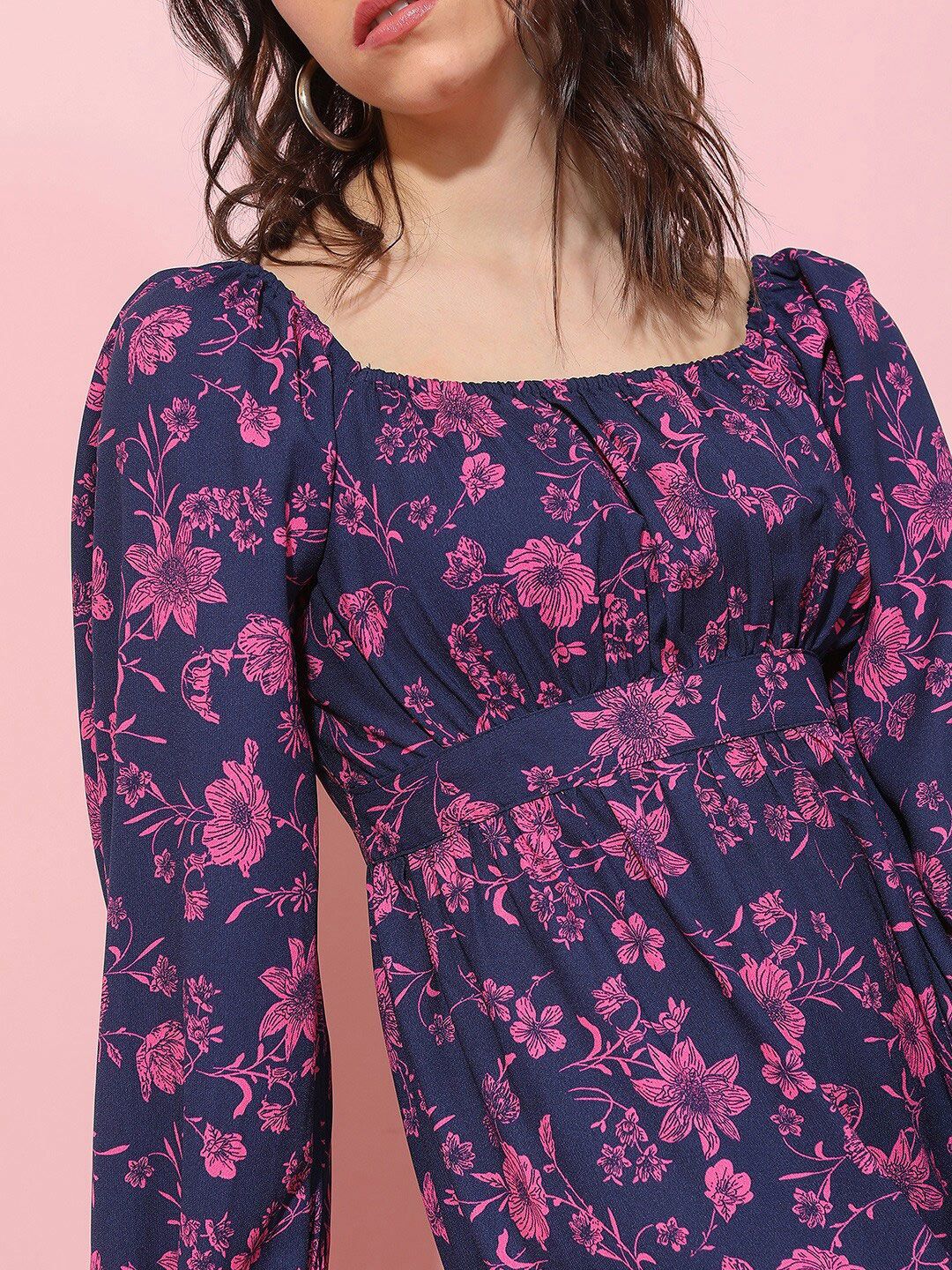 Tokyo Talkies Square Neck Floral Printed A-Line Dress
