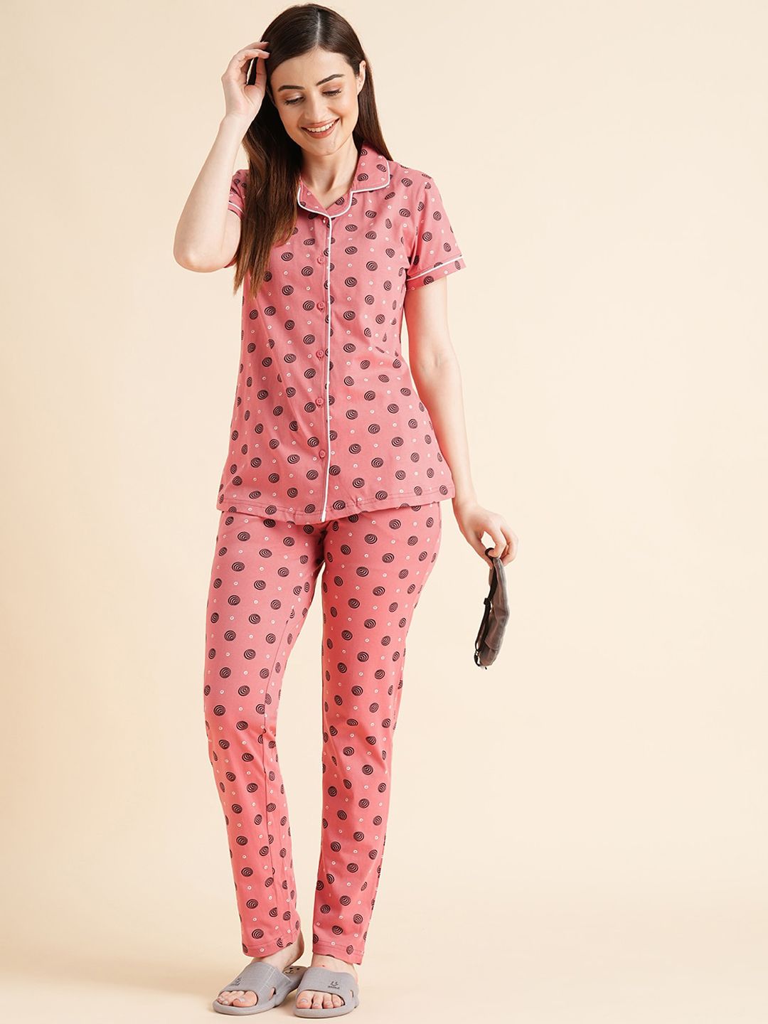 Sweet Dreams Red & Black Conversational Printed Pure Cotton Night Suits