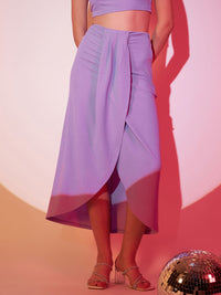 Berrylush Purple High Rise Pleated Tulip Midi Skirt