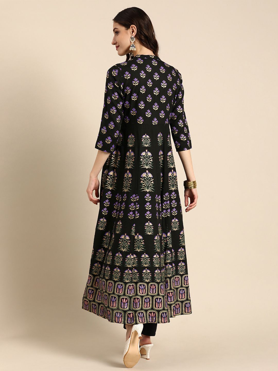 Anouk Mandarin Collar Ethnic Motifs Printed A-Line Kurta