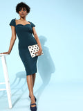 Athena Women Tranquil Teal Solid Sweetheart Neck Dress