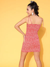 Berrylush Red Floral Ruched Bodycon Mini Dress