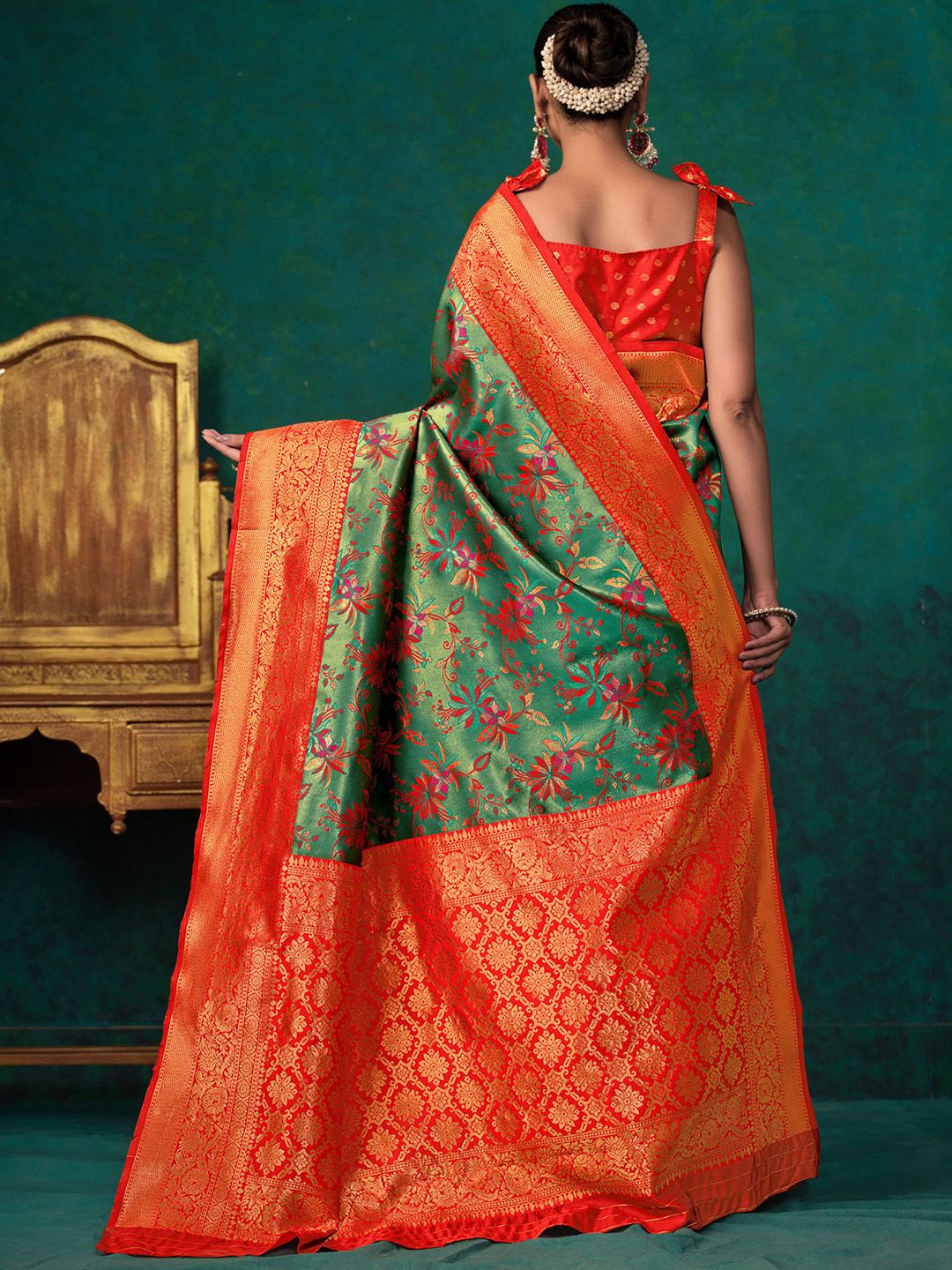 KALINI Floral Woven Design Zari Paithani Saree