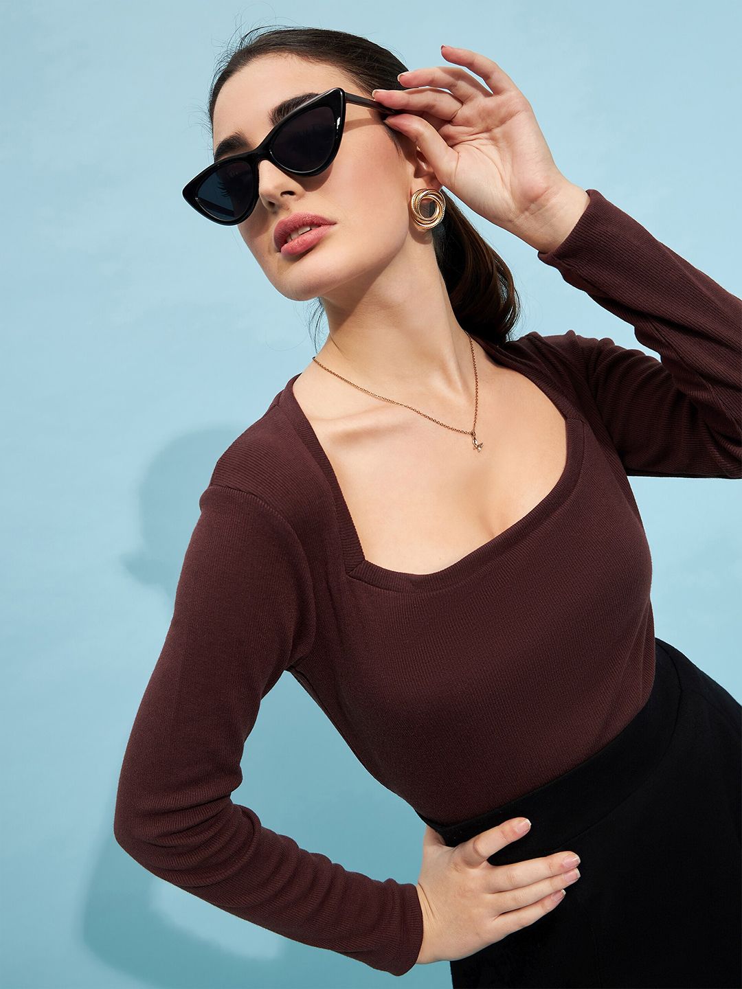 STREET 9 Square Neck Fitted Cotton Top