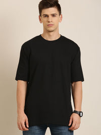 DILLINGER Men Black Solid Pure Cotton Drop-Shoulder Sleeves Oversized Fit T-shirt