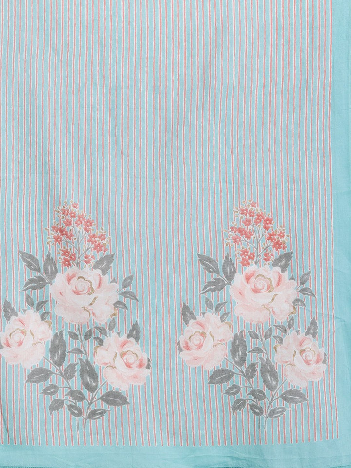 Indo Era Women Floral Printed Regular Mirror Work Pure Cotton Kurta with Trousers & With Dupatta