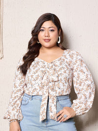 Berrylush Curve Floral Print Puff Sleeve Crop Top