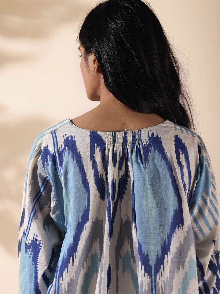 trueBrowns Malang Ikat Printed Pure Cotton V-Neck Top With Trousers