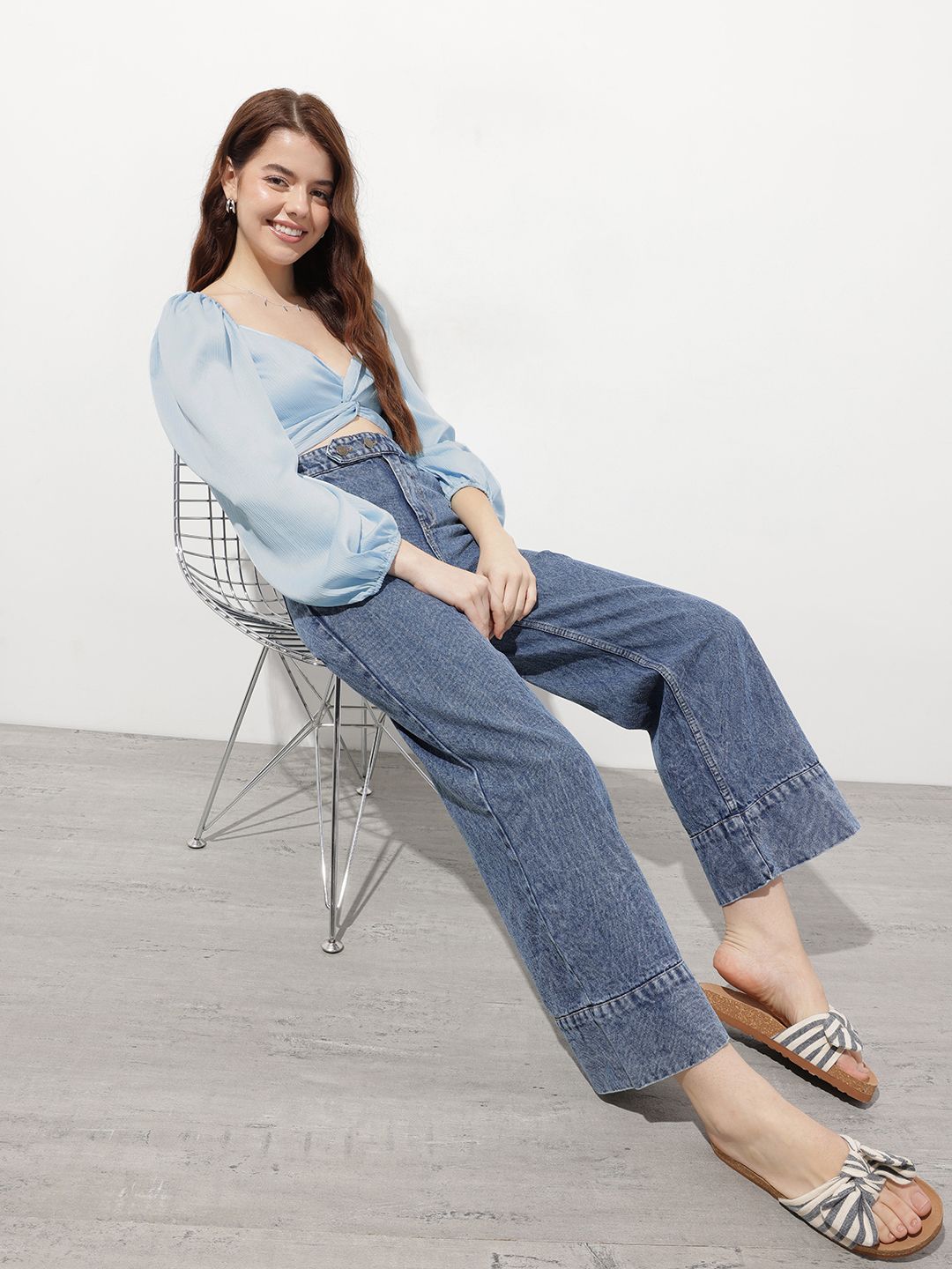 DressBerry Powder Blue Twist 'em Up Smocked Crop Top