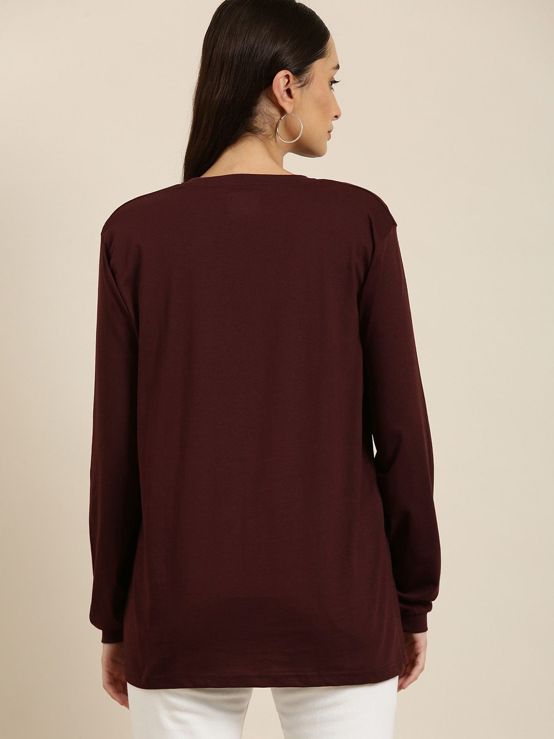 DILLINGER Women Maroon Varsity Printed Pure Cotton Oversized  T-shirt
